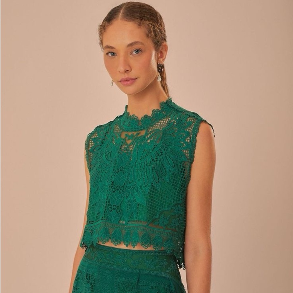 ISO Farm Rio Green Toucans Guipure Sleeveless Top Size XL